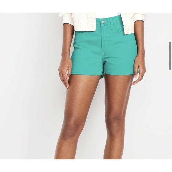 Old Navy High-Waisted Wow Jean Teal Turquoise Blue Shorts Women’s Size 0 NWOT - Picture 1 of 13